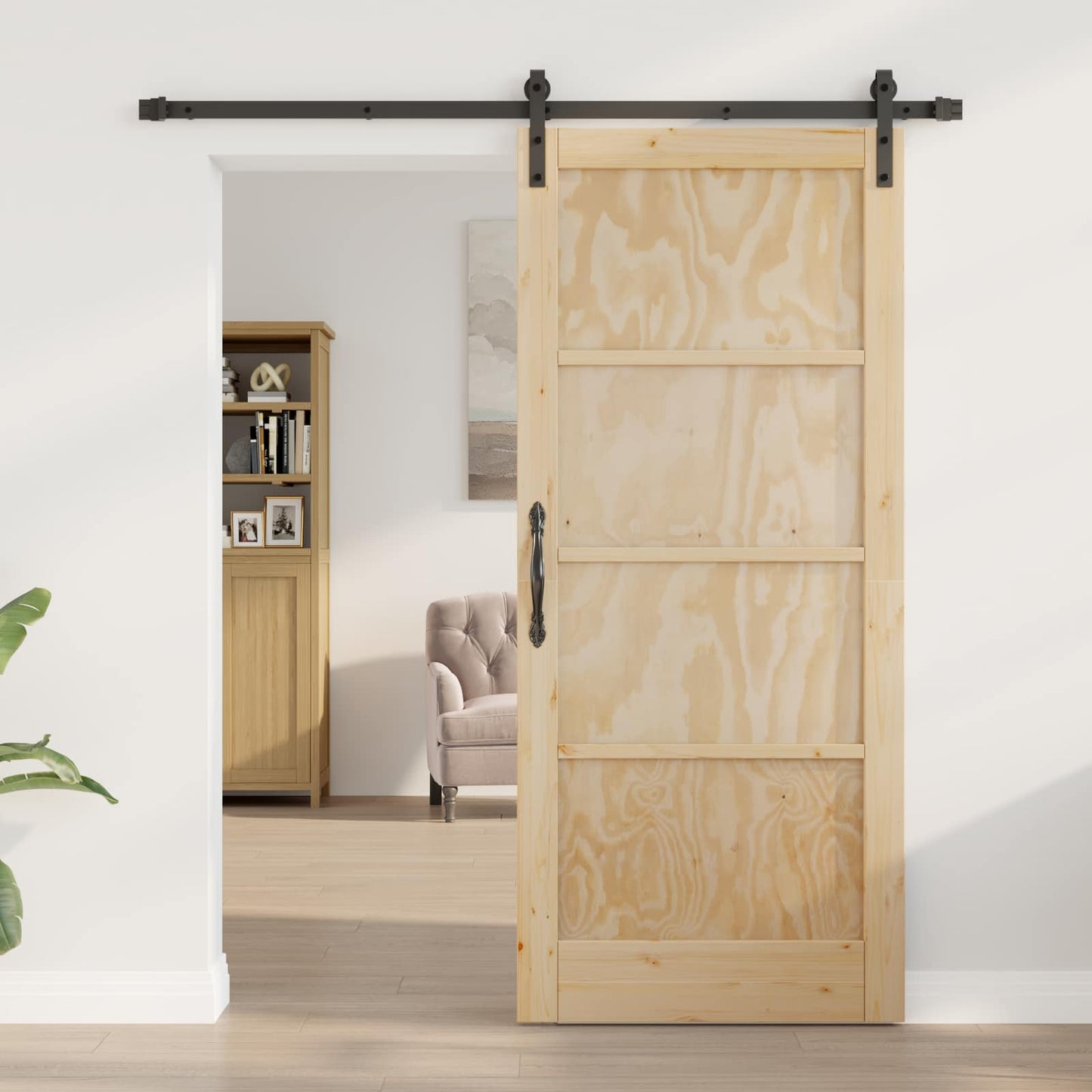 Skyvedør Naturlig og svart 86 x 198,5 cm Heltre furu