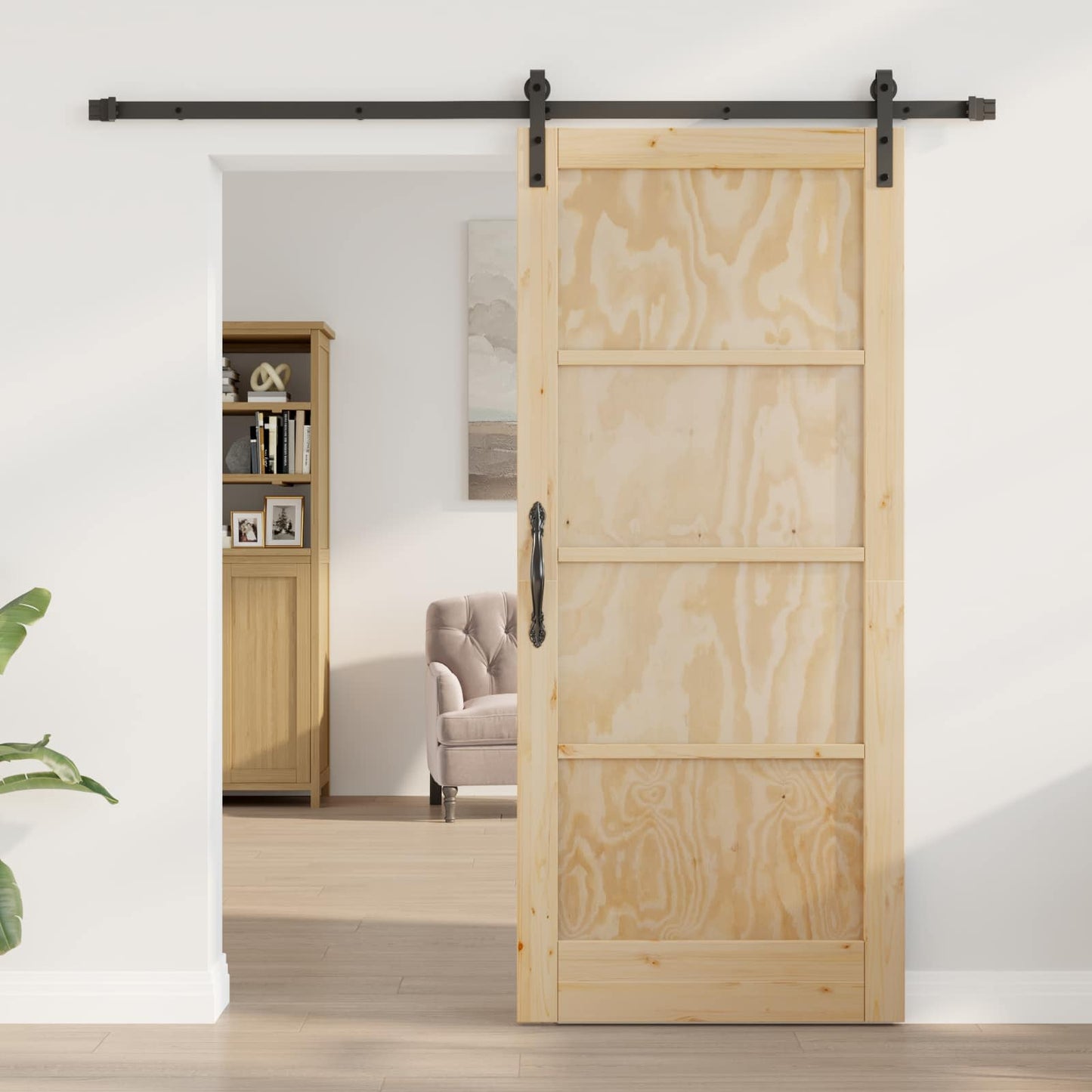 Skyvedør Naturlig og svart 86 x 198,5 cm Heltre furu