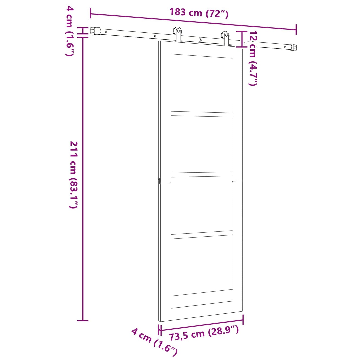 Skyvedør Naturlig og Hvit 73,5 x 211 cm Heltre furu
