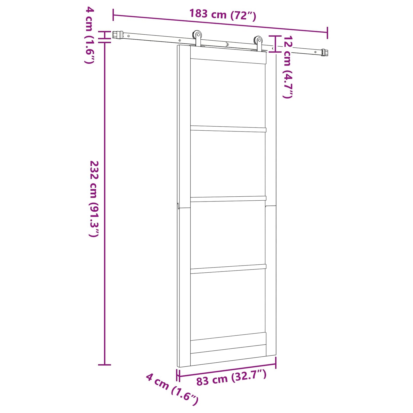 Skyvedør Hvit 83 x 232 cm Heltre furu