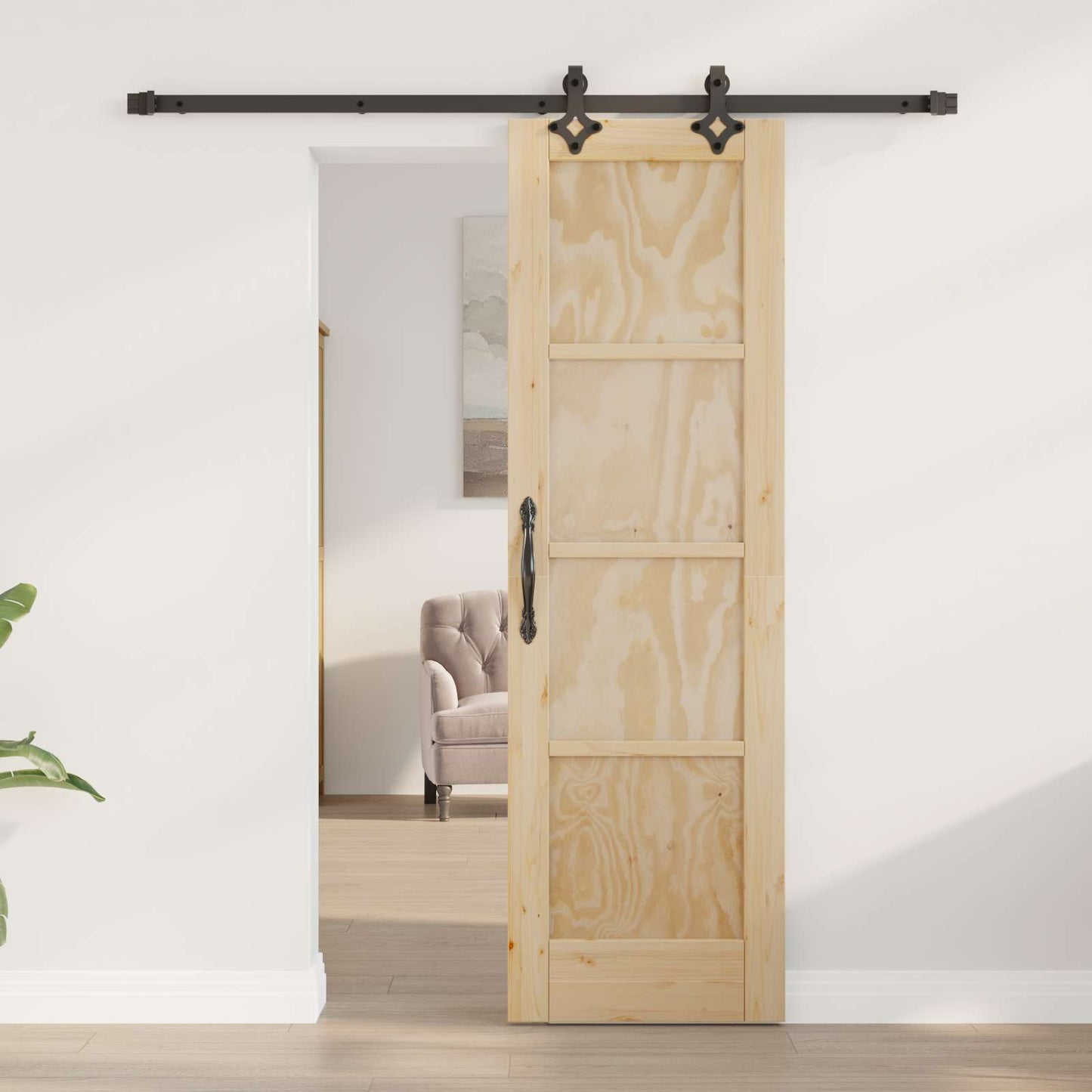 Skyvedør Naturlig og svart 61 x 198,5 cm Heltre furu