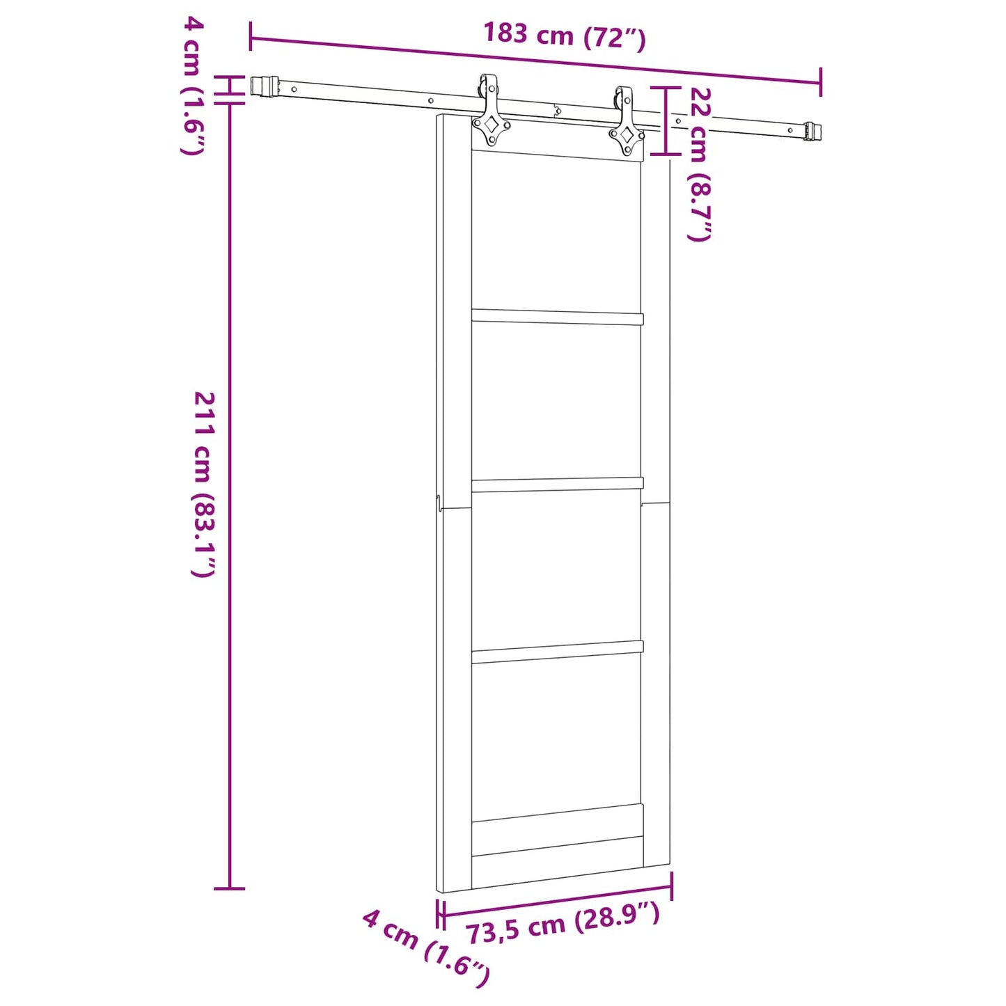 Skyvedør Naturlig og svart 73,5 x 211 cm Heltre furu