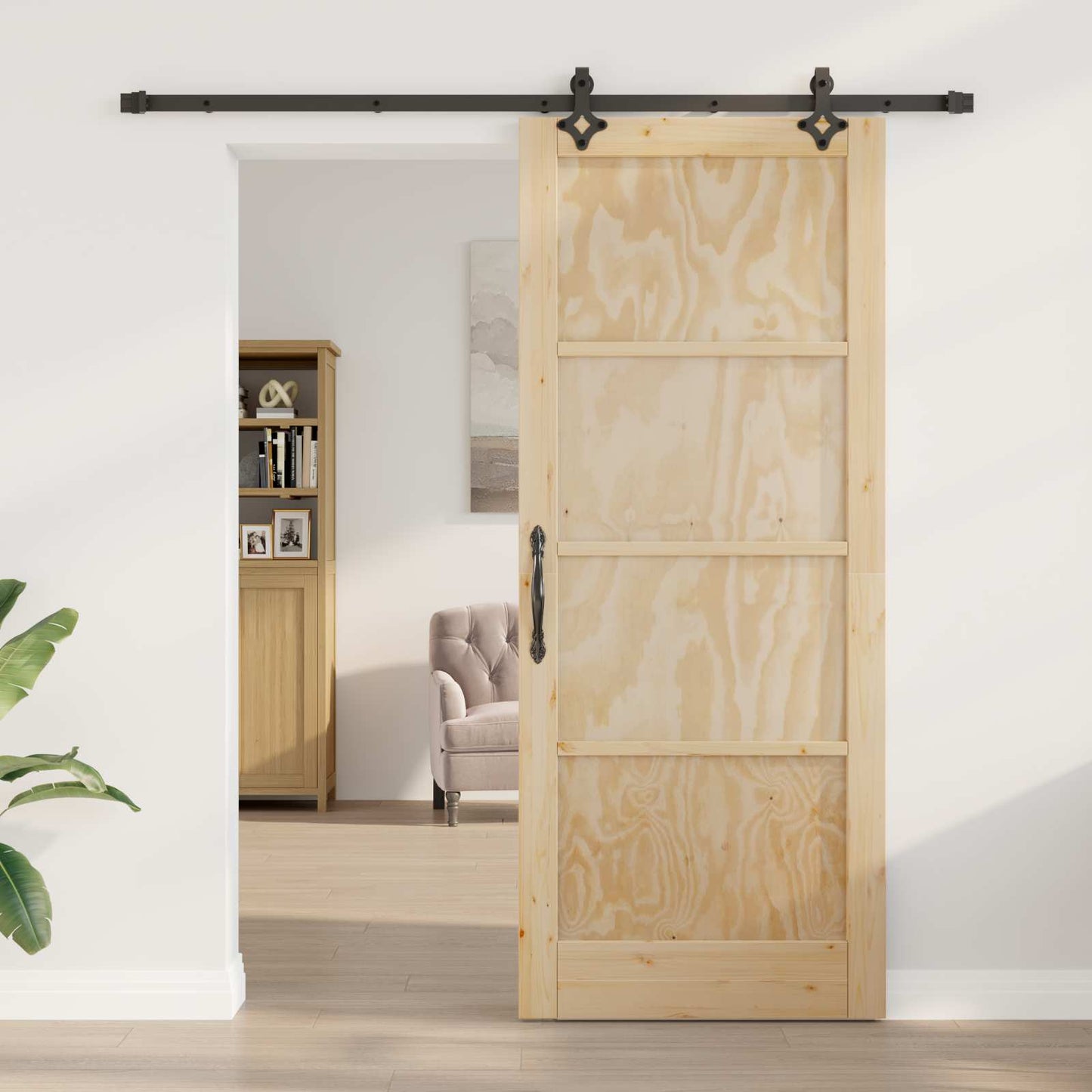 Skyvedør Naturlig og svart 86 x 211 cm Heltre furu