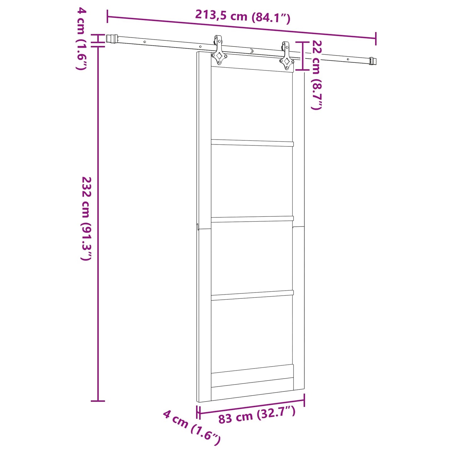 Skyvedør ORKDAL Hvit 83 x 232 cm Heltre furu