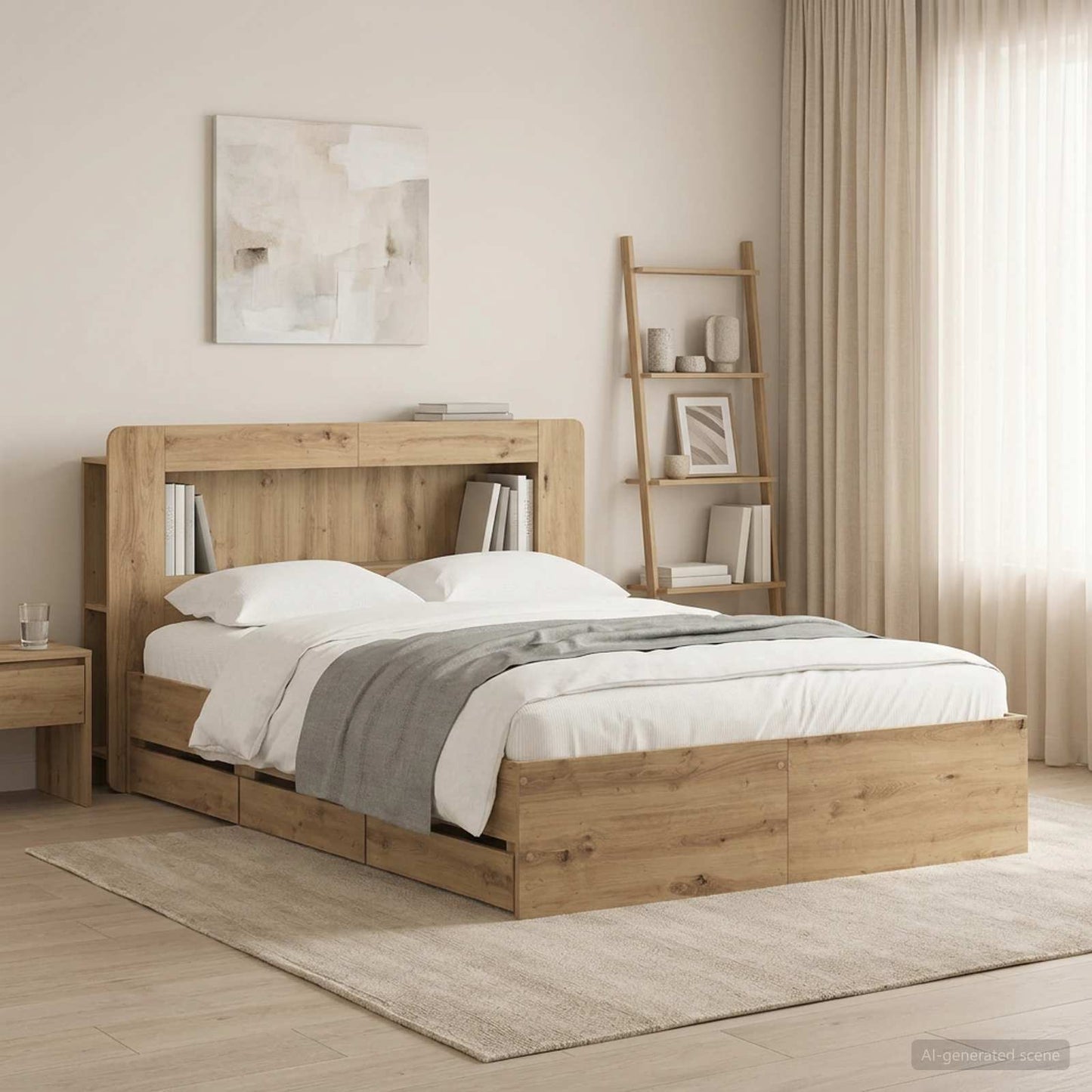 Sengramme med oppbevaring og hodegavl Artisan eik 140 x 190 cm
