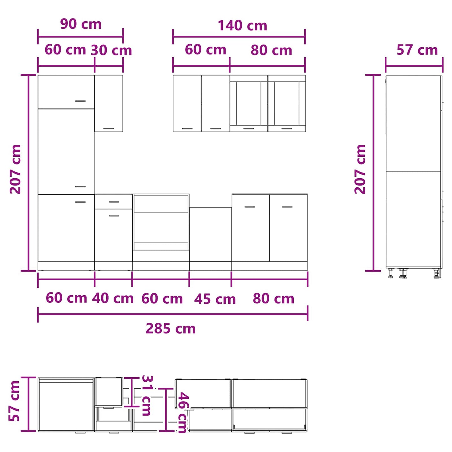 Kjøkken enhet Lyon 8 pcs Betonggrå Konstruert tre