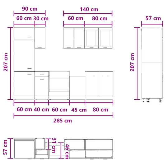 Kjøkken enhet Lyon 8 pcs Betonggrå Konstruert tre