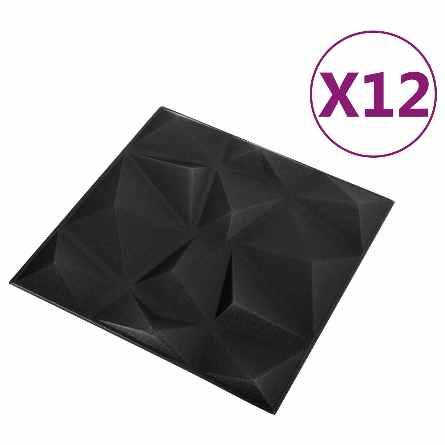 Veggpaneler 12 pcs Diamond Svart 50 x 50 cm XPS Skum
