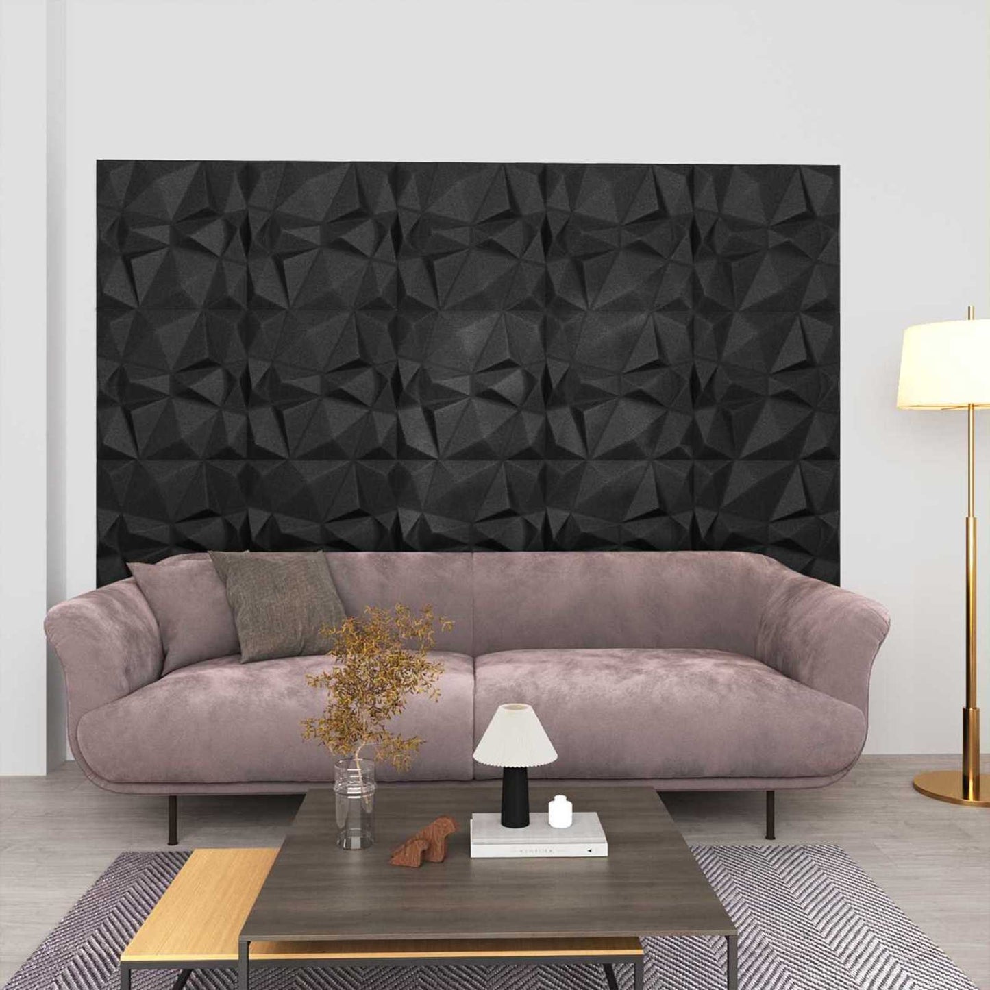 Veggpaneler 24 pcs Diamond Svart 50 x 50 cm XPS Skum