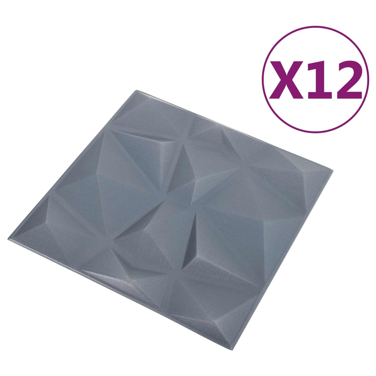 Veggpaneler 12 pcs Diamond Grå 50 x 50 cm XPS Skum