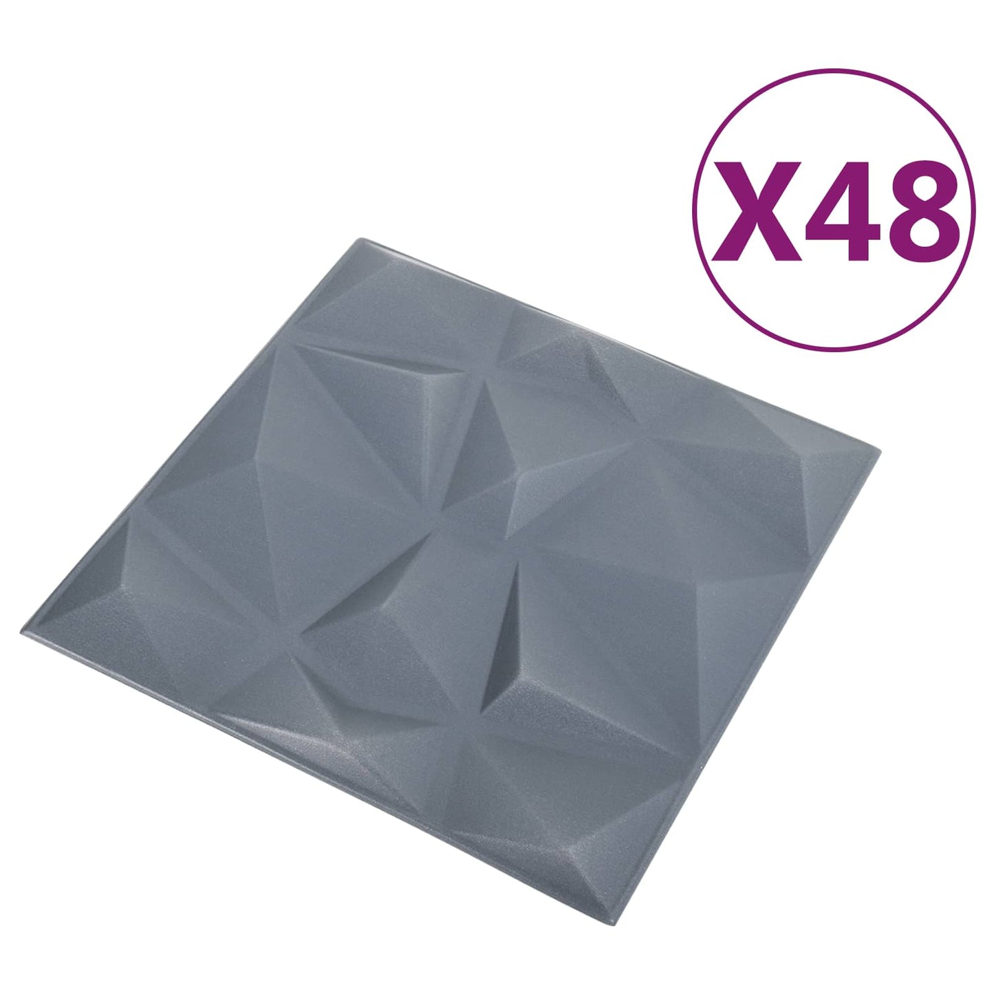 Veggpaneler 48 pcs Diamond Grå 50 x 50 cm XPS Skum