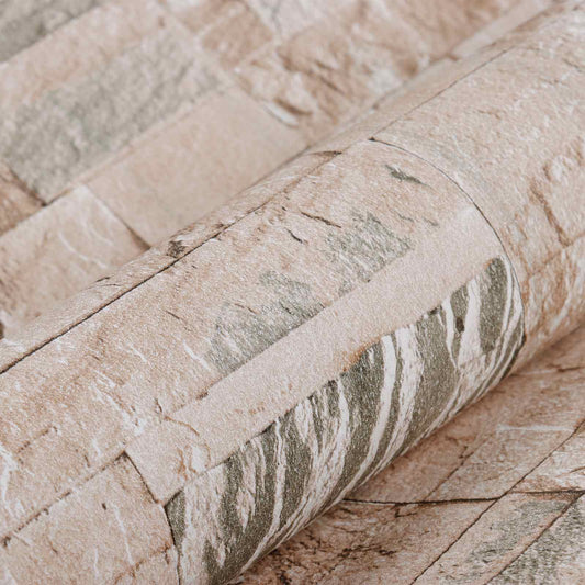 3D Stein Tapet Beige 10 x 0,53 m Non-Woven Stof