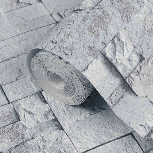 3D Stein Tapet Lysegrå 10 x 0,53 m Non-Woven Stof