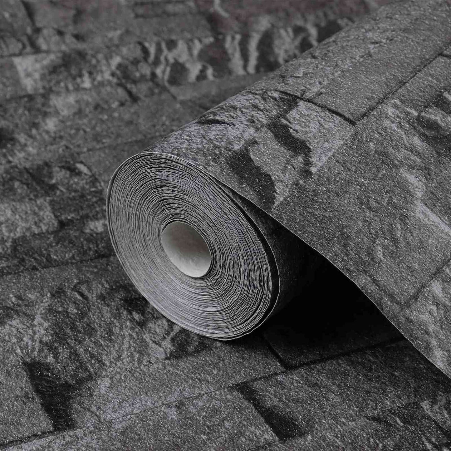3D Stein Tapet Svart 10 x 0,53 m Non-Woven Stof