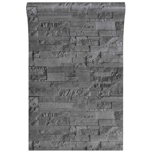 3D Stein Tapet Svart 10 x 0,53 m Non-Woven Stof