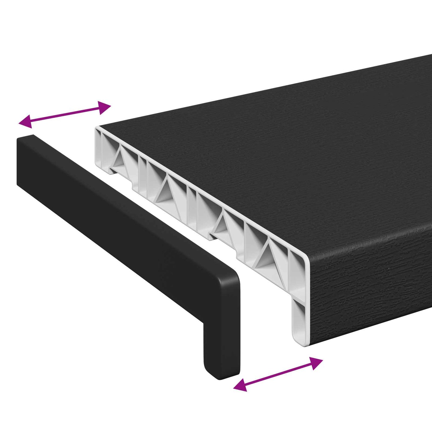 Vinduskarmer Svart med trestruktur 60 x 25 x 4,5 cm PVC