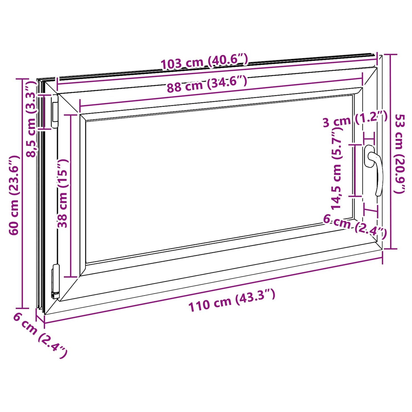 Kjølevindu RISOR 110 x 60 cm PVC og glass Antrasitt