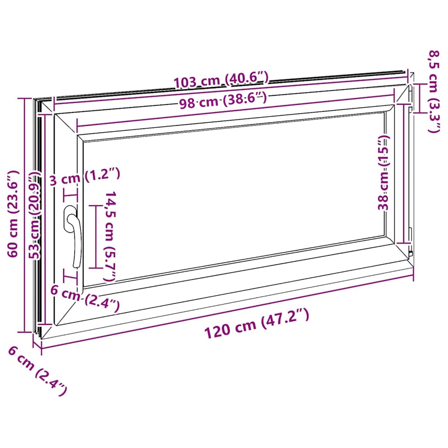 Kjølevindu RISOR 120 x 60 cm PVC og glass Antrasitt