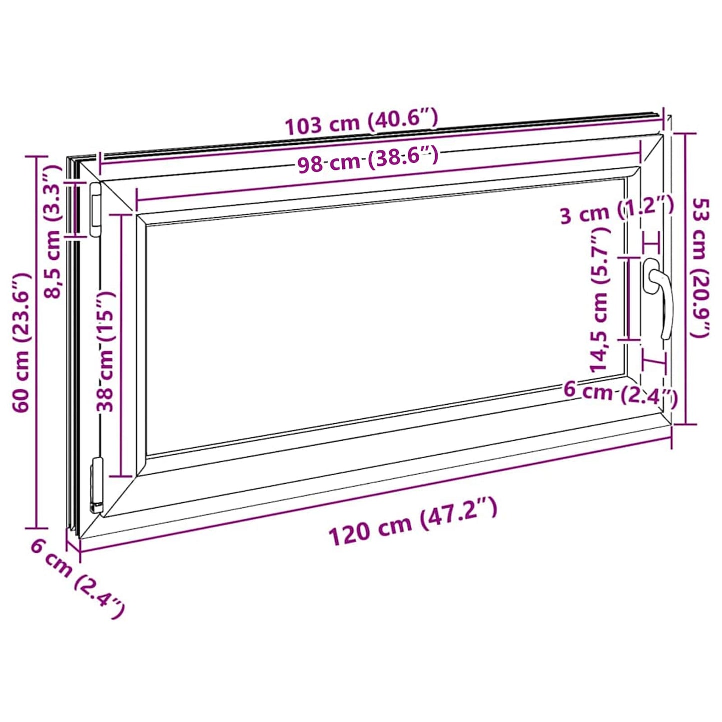 Kjølevindu RISOR 120 x 60 cm PVC og glass Antrasitt