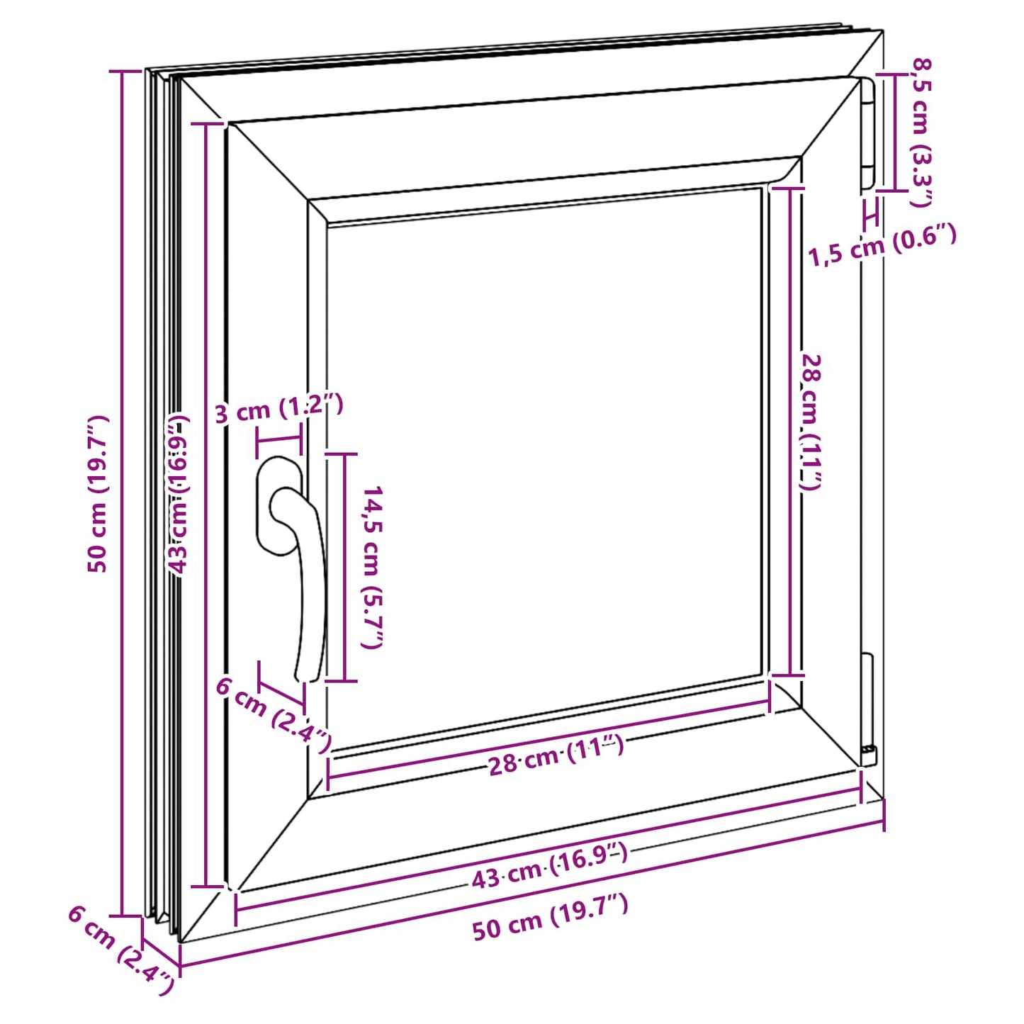 Kjølevindu RISOR 50 x 50 cm PVC og glass Antrasitt
