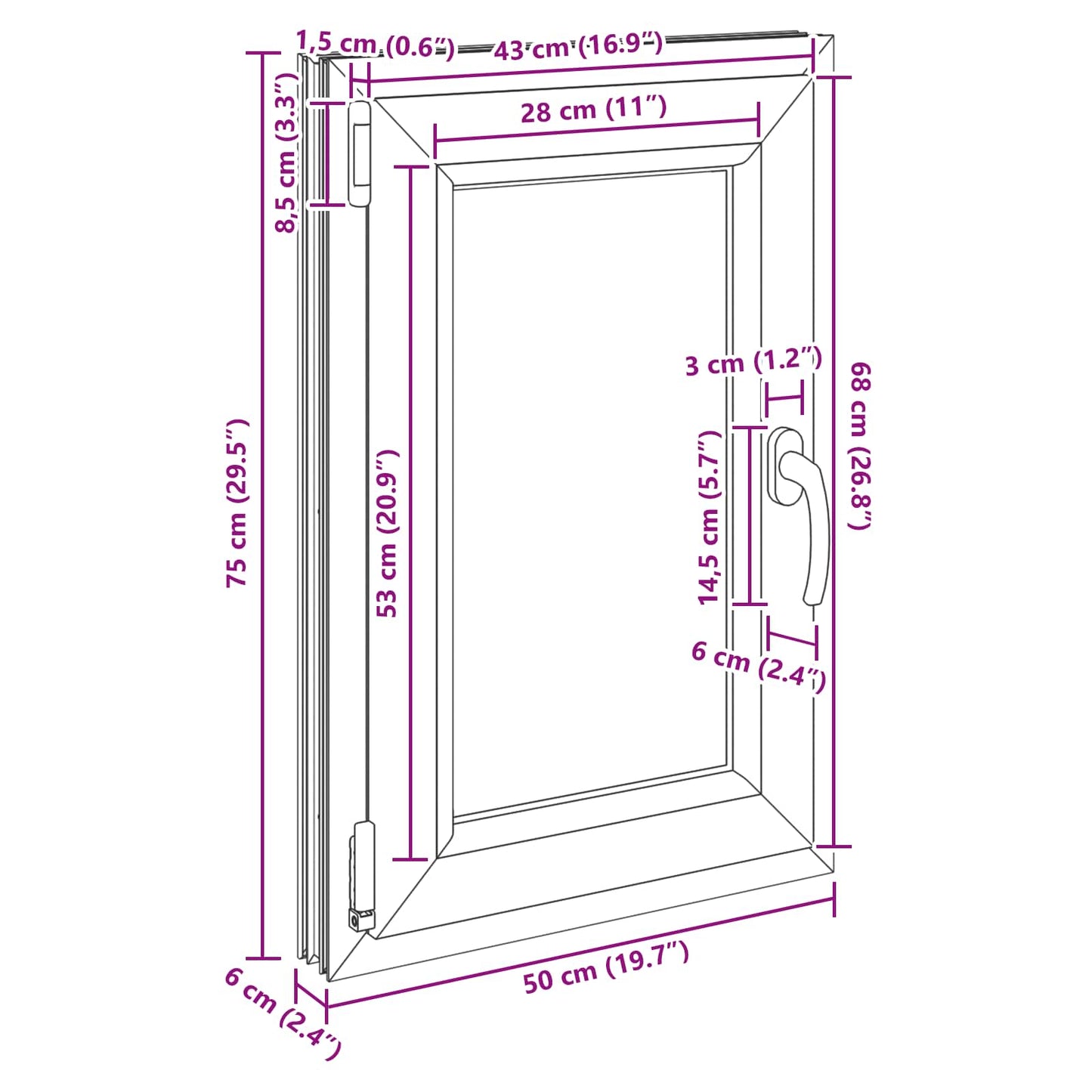 Kjølevindu RISOR 50 x 75 cm PVC og glass Antrasitt