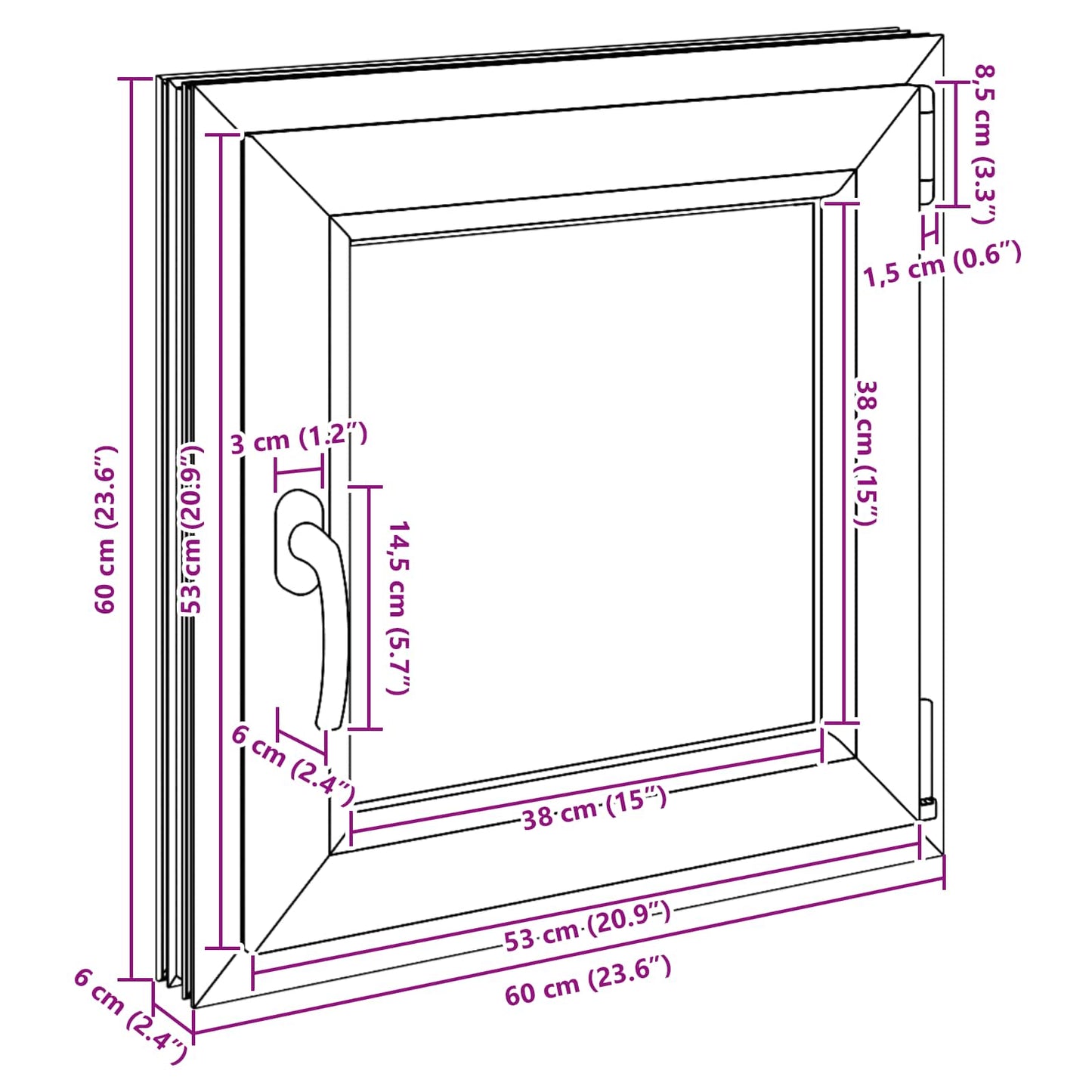 Kjølevindu RISOR 60 x 60 cm PVC og glass Antrasitt