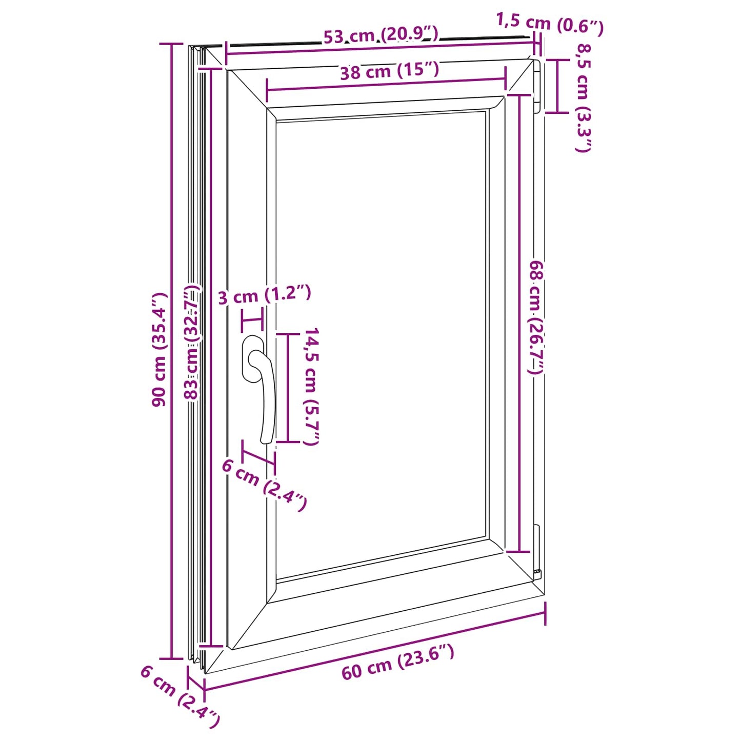 Kjølevindu RISOR 60 x 80 cm PVC og glass Antrasitt