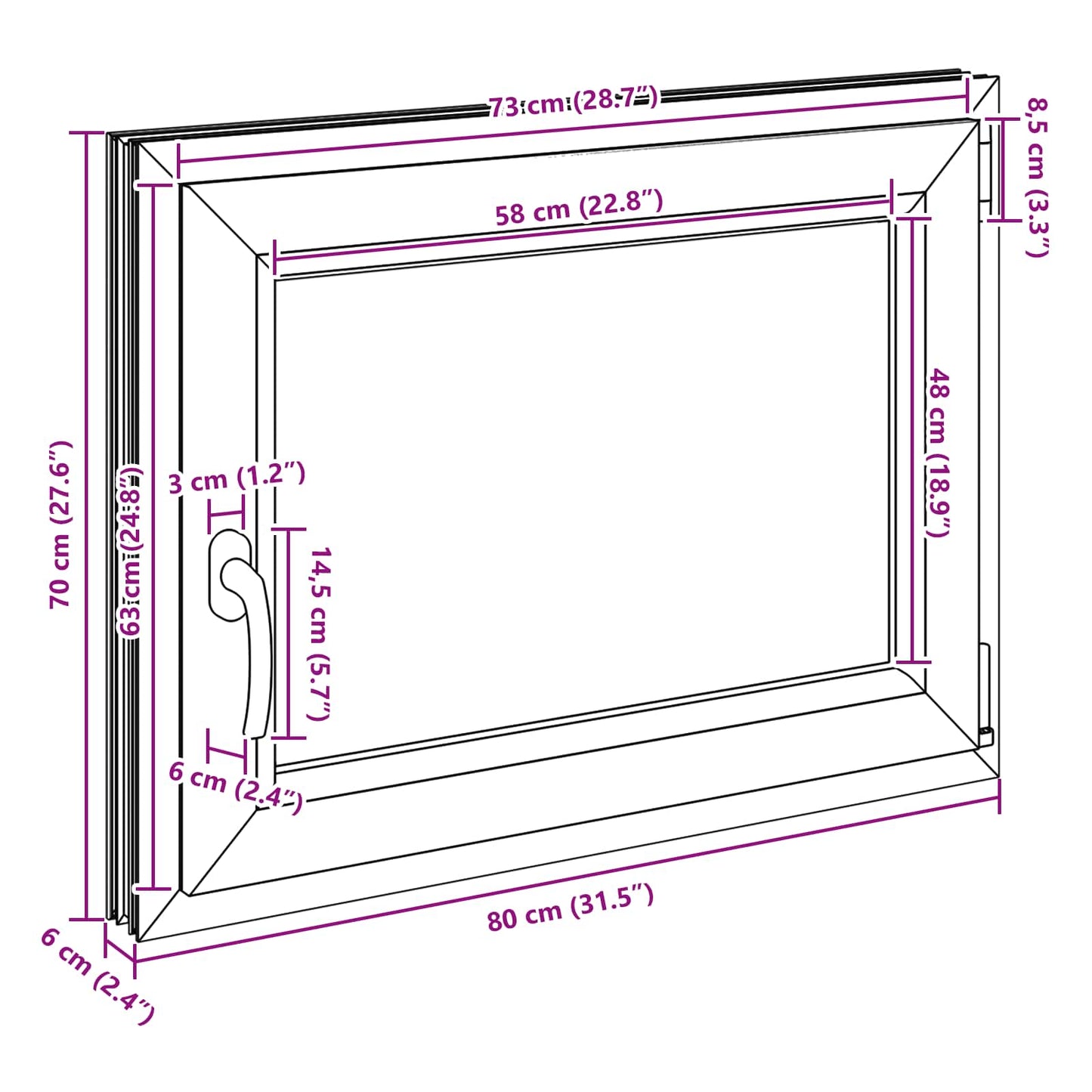 Kjølevindu RISOR 80 x 60 cm PVC og glass Antrasitt