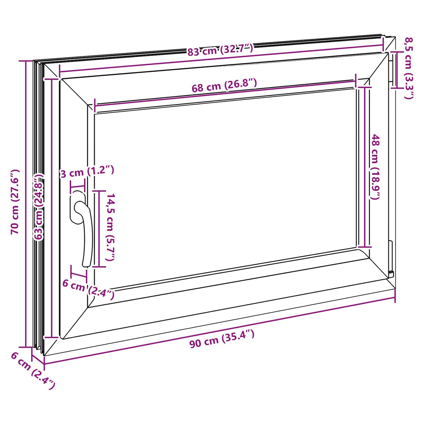 Kjølevindu RISOR 90 x 60 cm PVC og glass Antrasitt