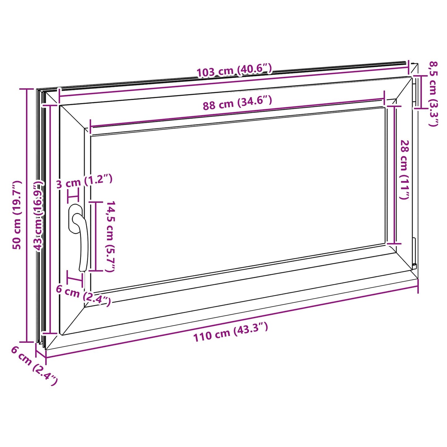 Kjølevindu RISOR 110 x 50 cm PVC og glass Antrasitt
