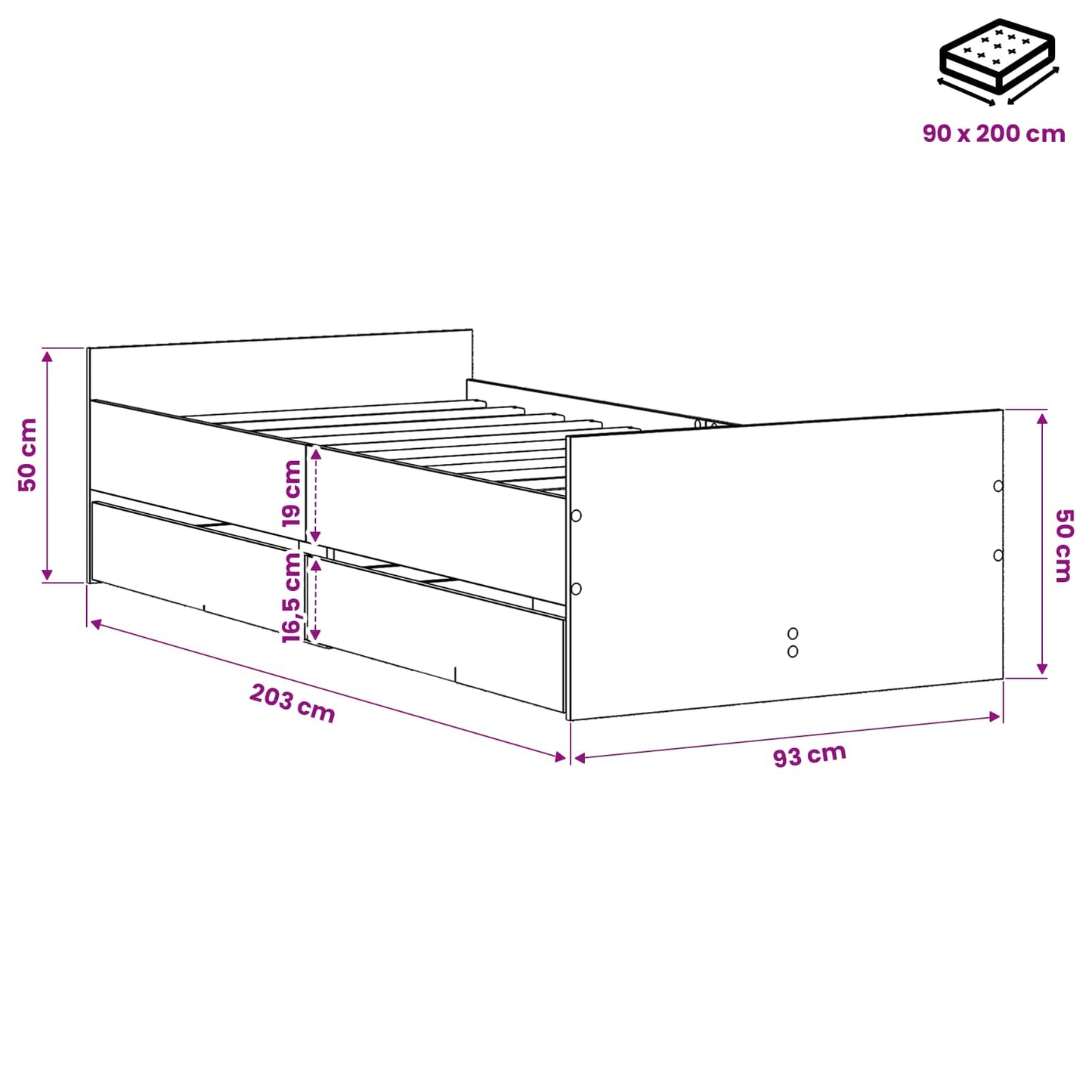 Sengestamme Gammelt tre 90 x 200 cm Konstruert tre