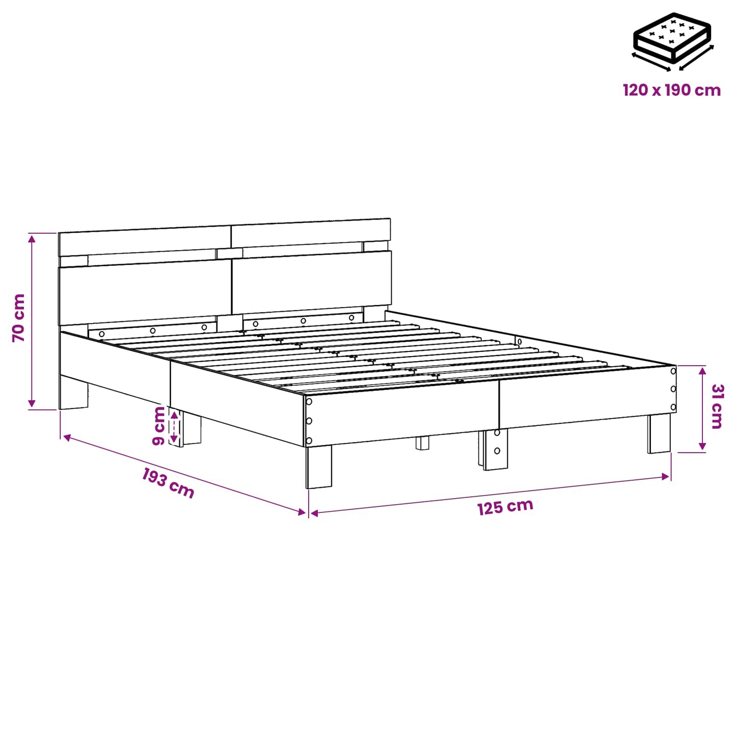 Sengestamme Gammelt tre 120 x 190 cm Konstruert tre