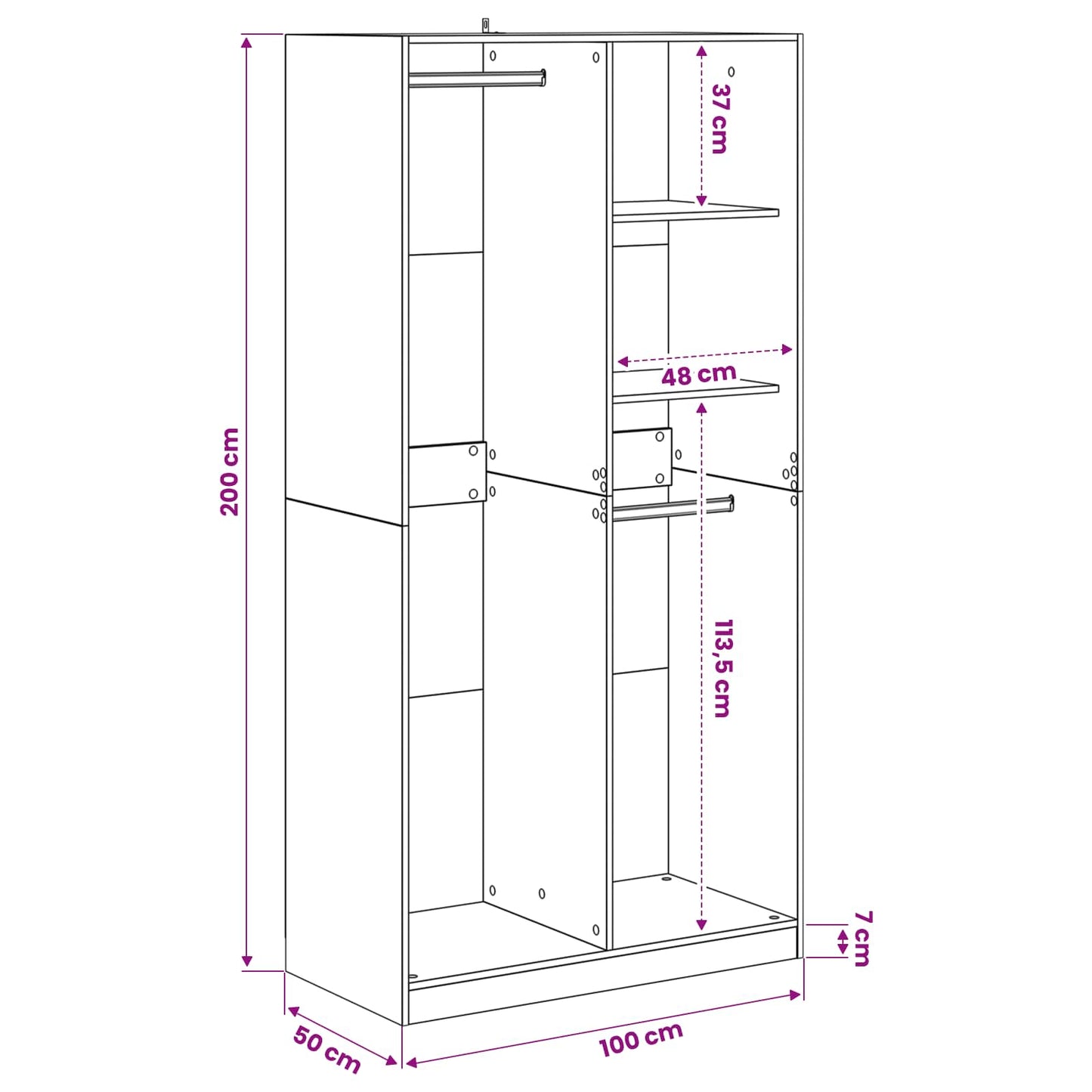 Garderobeskap Svart eik 100 x 50 x 200 cm Konstruert tre