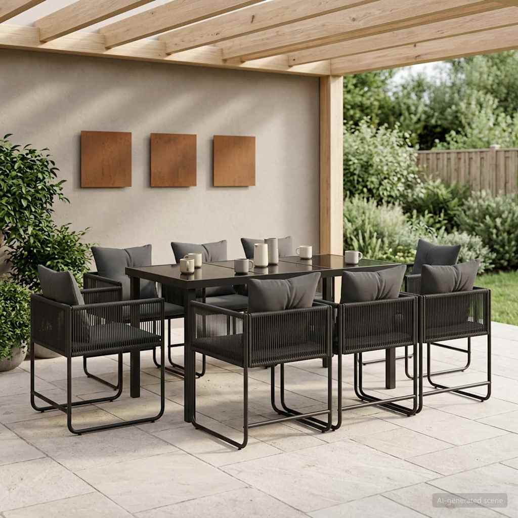 Hage Spisegruppe 9 pcs Svart og Anthracite 160 x 80 x 73 cm