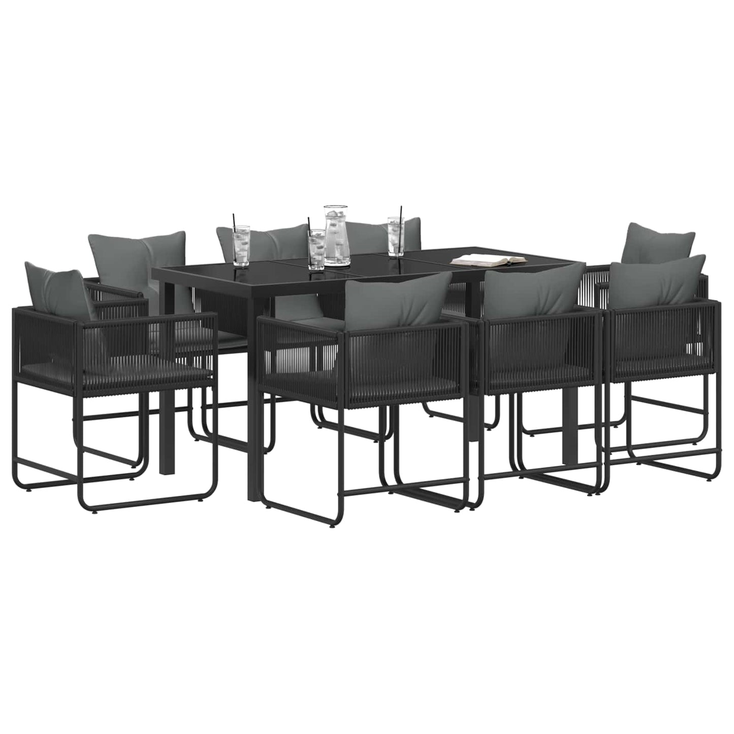 Hage Spisegruppe 9 pcs Svart og Anthracite 160 x 80 x 73 cm