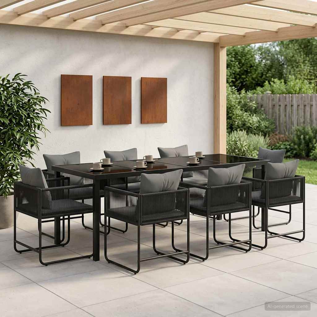 Hage Spisegruppe 9 pcs Svart og Anthracite 200 x 80 x 73 cm