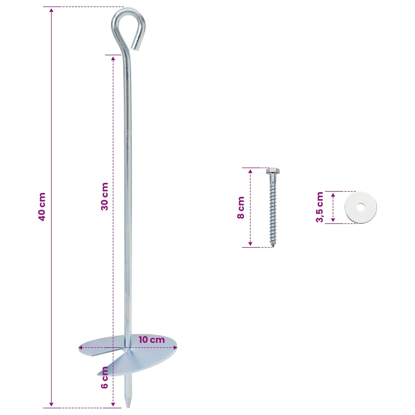 Jordanker 2 pcs Sølv Ø10 x 40 cm Galvanisert metall