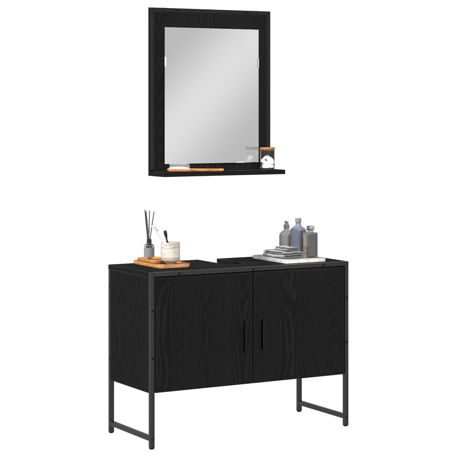 Baderomsinnredningssett med lagring 2 pcs Svart 80 x 33 x 60 cm