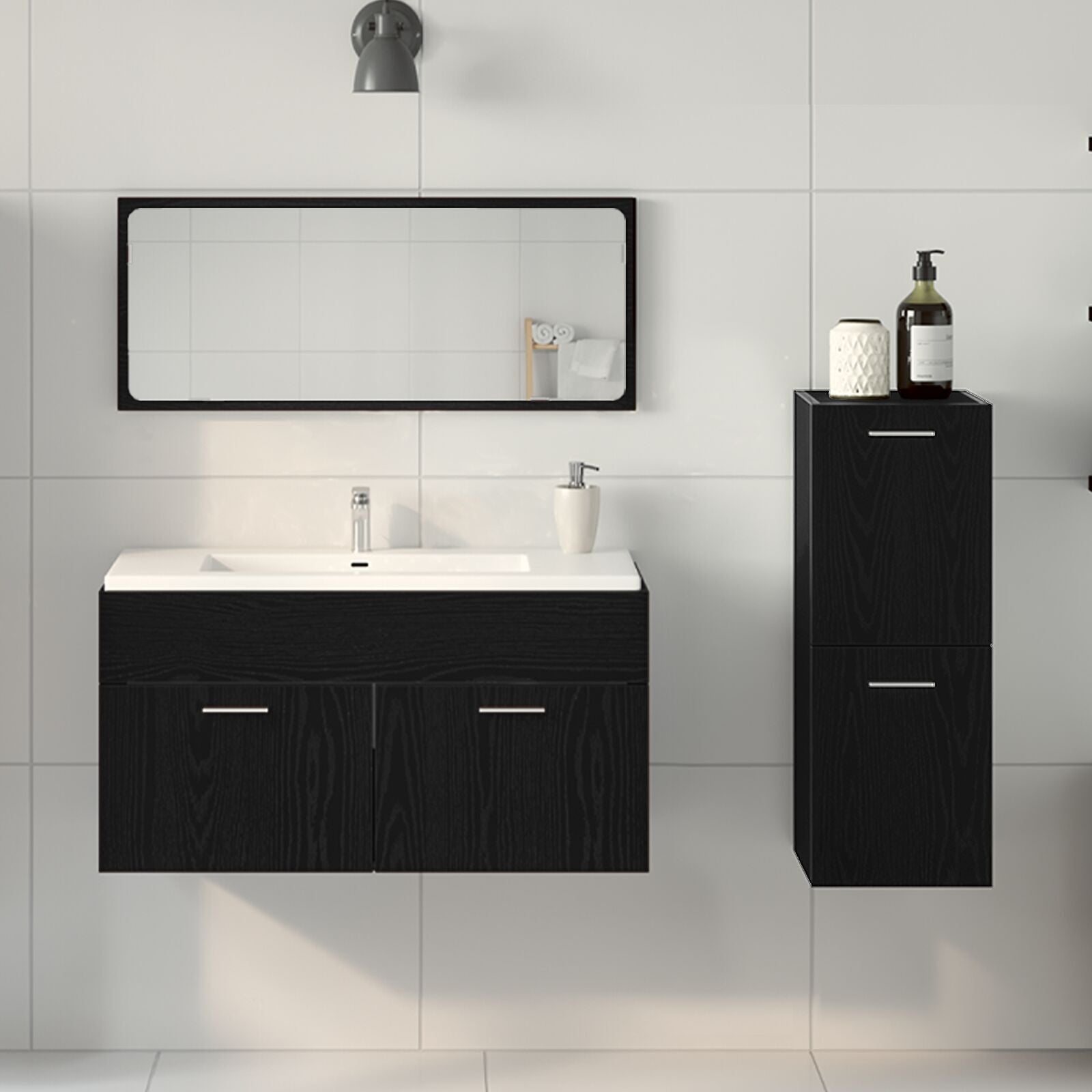 Bademøbelsett 3 pcs Svart Eik 90 x 38.5 x 46 cm Konstruert tre