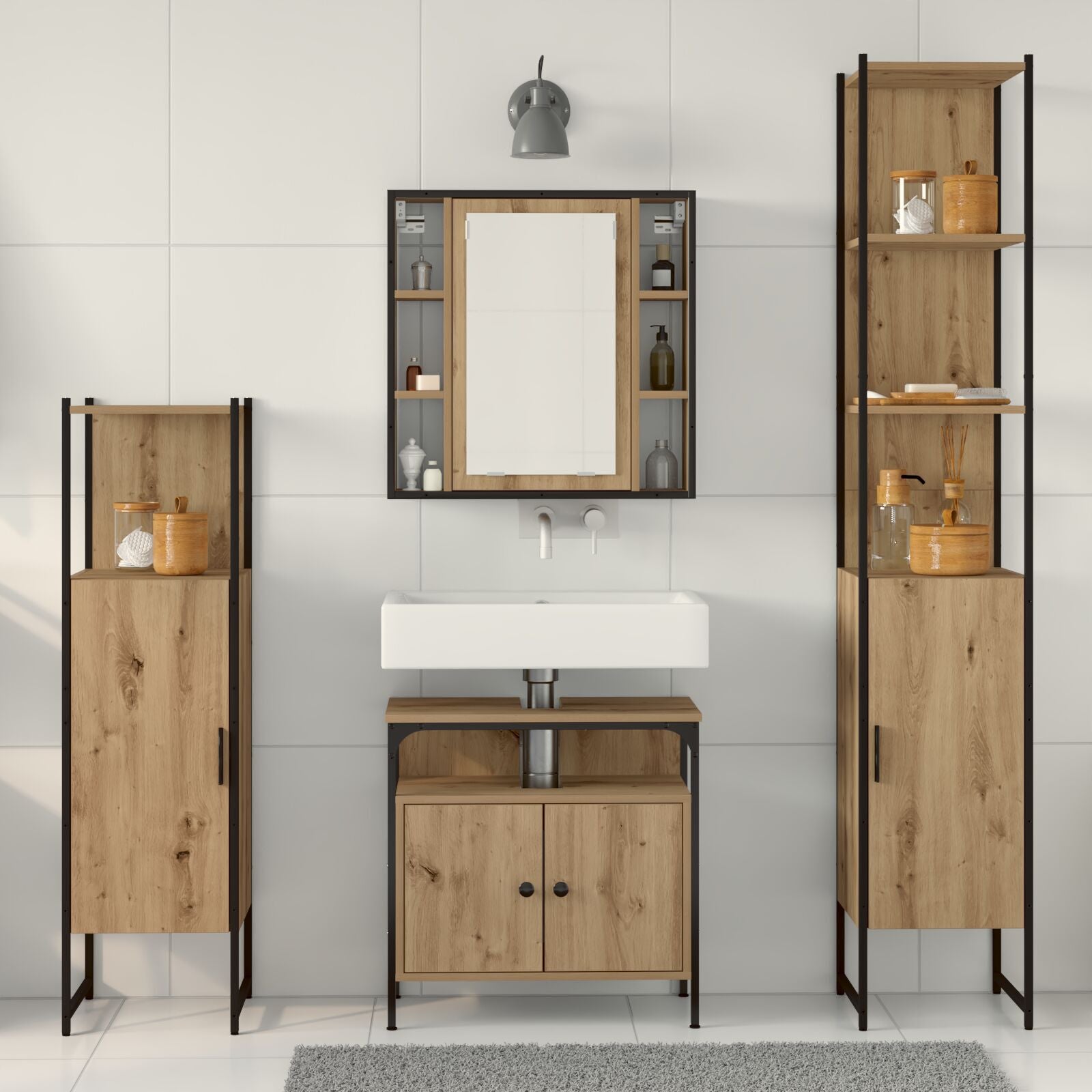 Baderomsskapsett med hylle 4 pcs artisan eik 33 x 33 x 185.5 cm