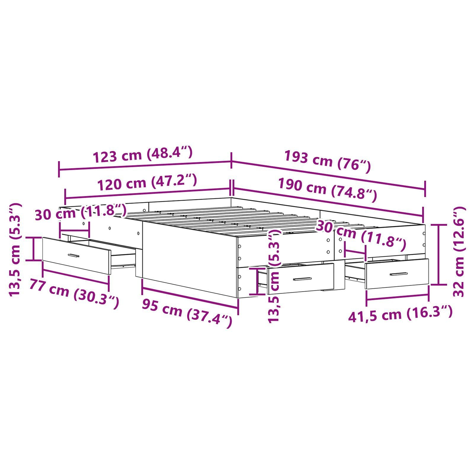 Sengestamme med skuff Artisan Eik 120 x 190 cm Konstruert tre
