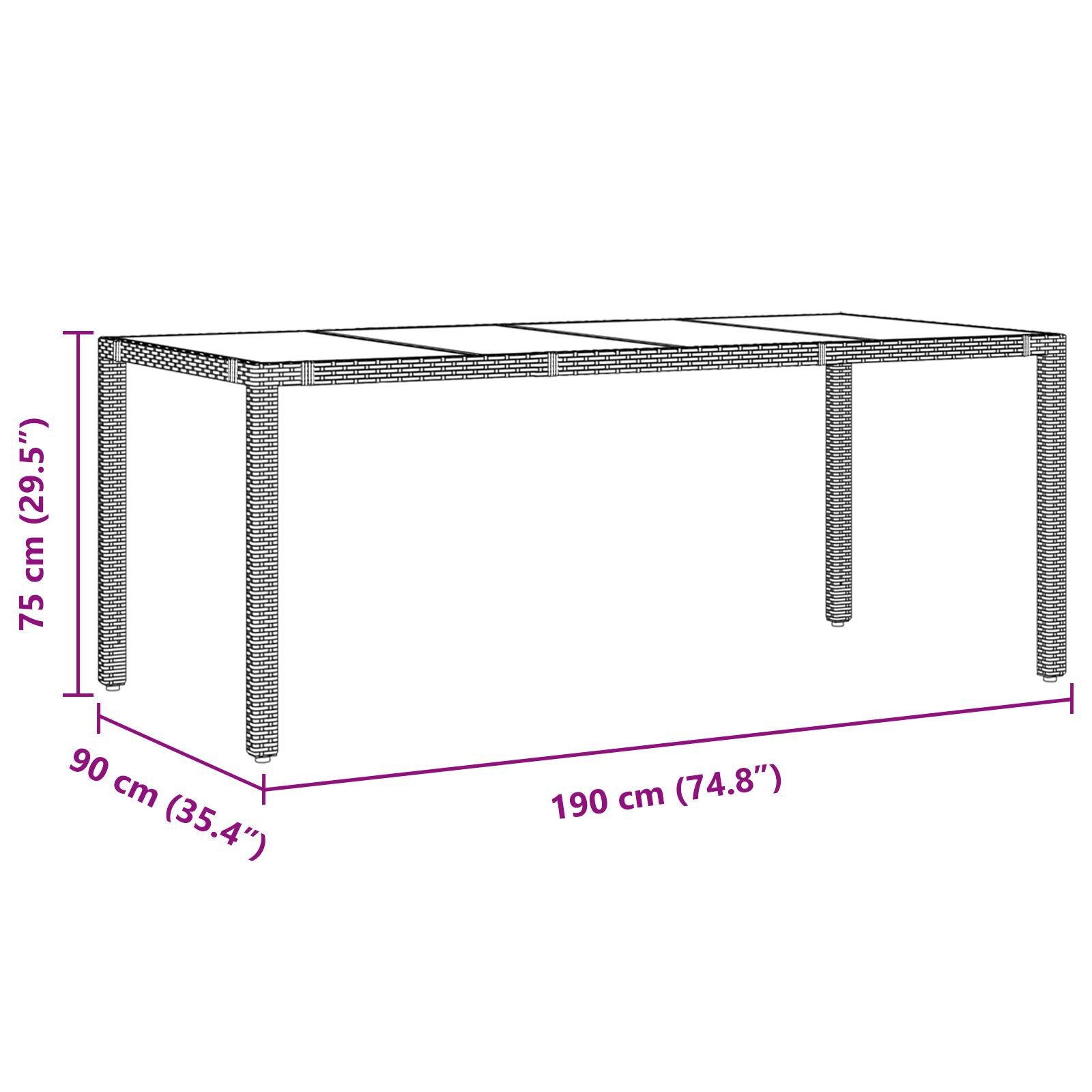 Hage Spisegruppe 9 pcs Svart 190 x 90 x 75 cm polyrotting