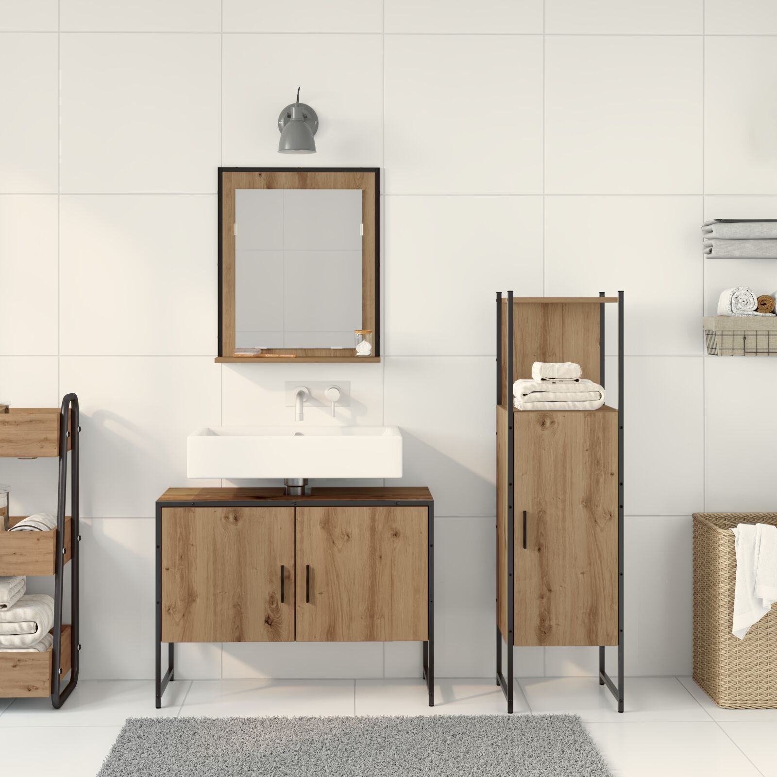 Baderomsinnredningssett med dør 3 pcs Brun 33 x 33 x 102.5 cm