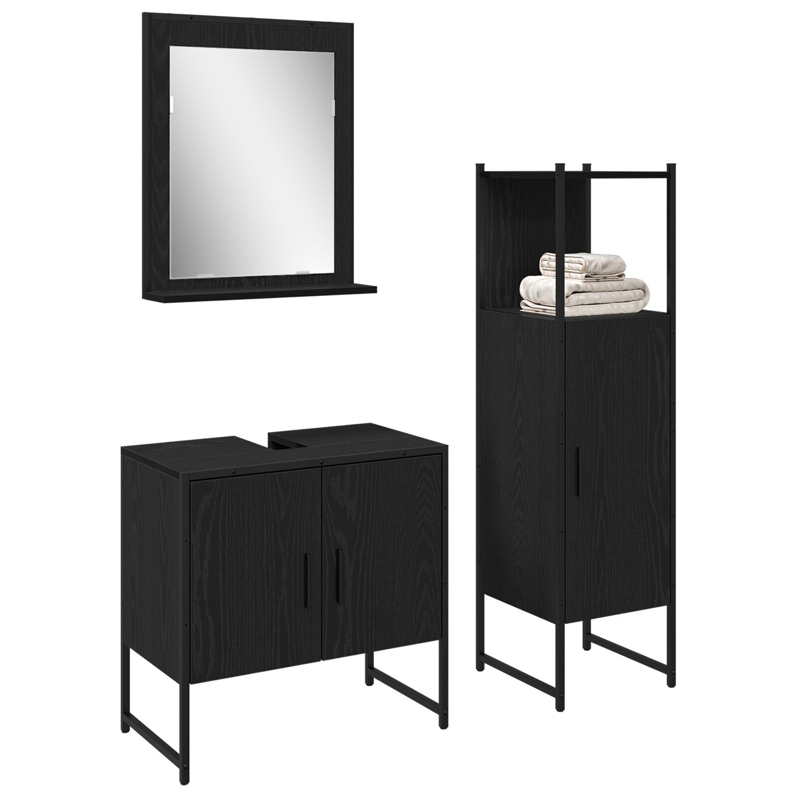 Baderomsinnredningssett med dør 3 pcs Svart 33 x 33 x 102.5 cm