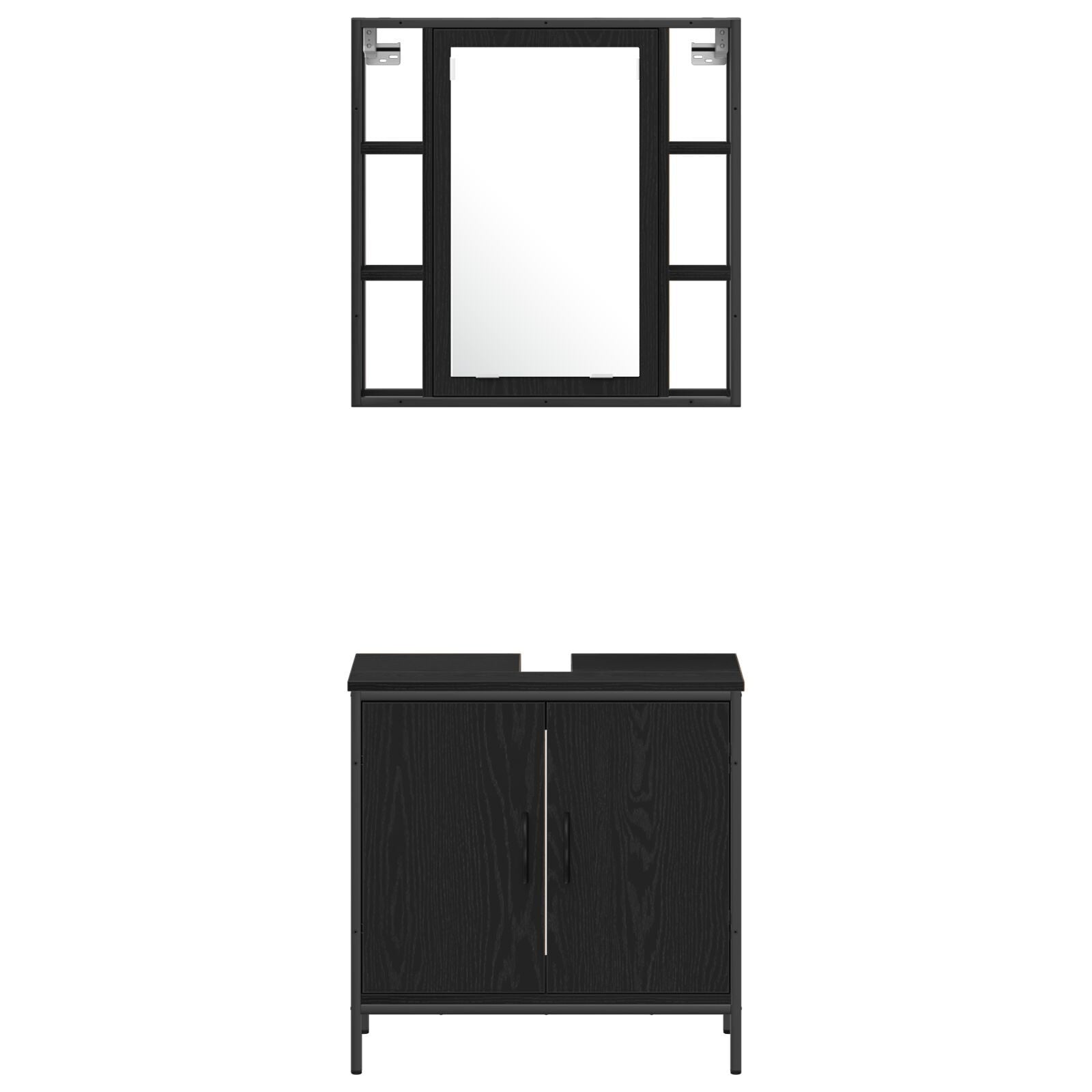 Baderomsinnredningssett med dør 4 pcs Svart 33 x 33 x 185.5 cm