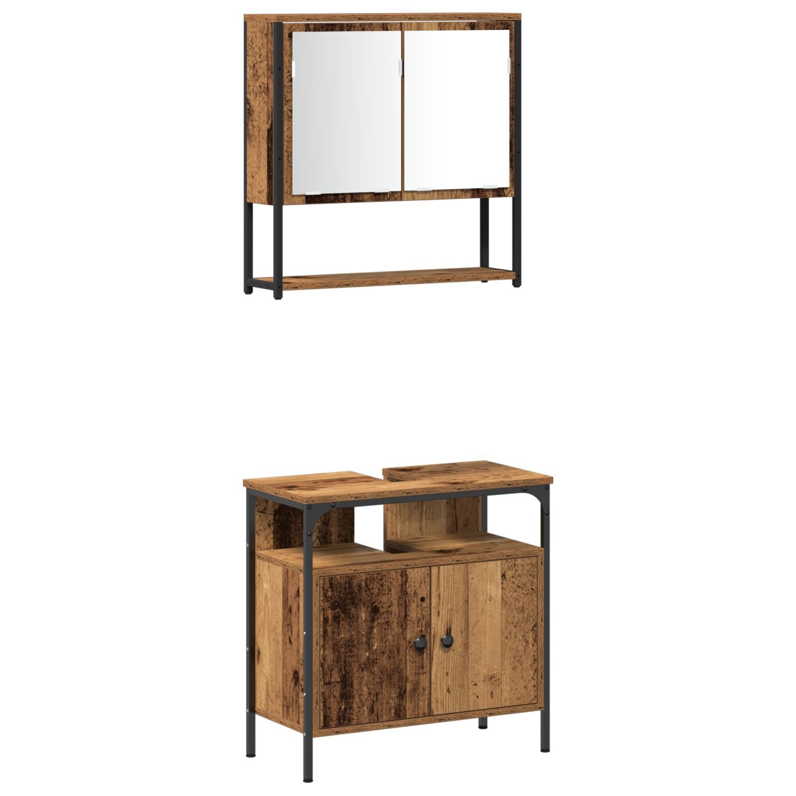Baderomsinnredningssett med dør 3 pcs Brun 33 x 33 x 120.5 cm