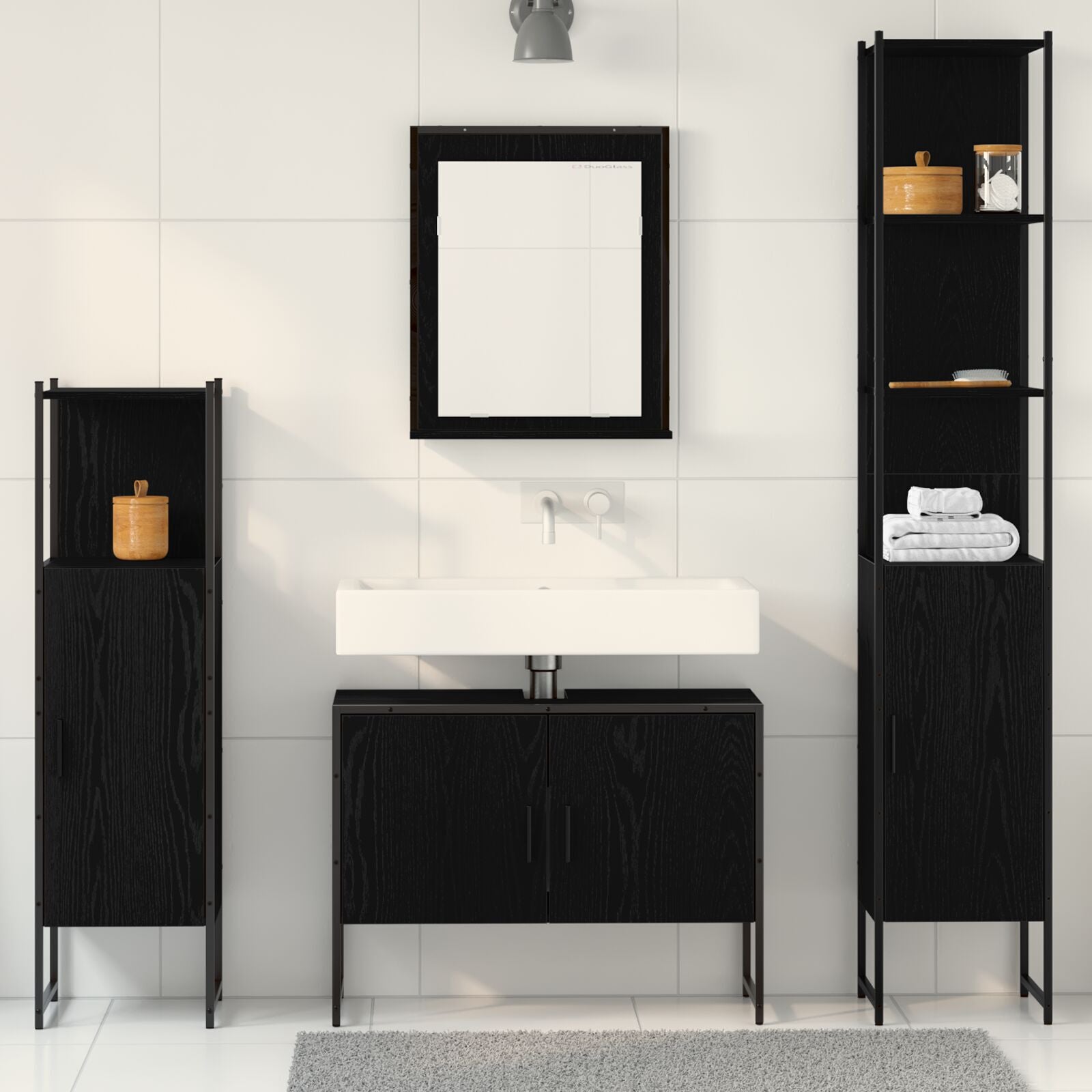 Baderomsinnredningssett med dør 4 pcs Svart 33 x 33 x 185.5 cm