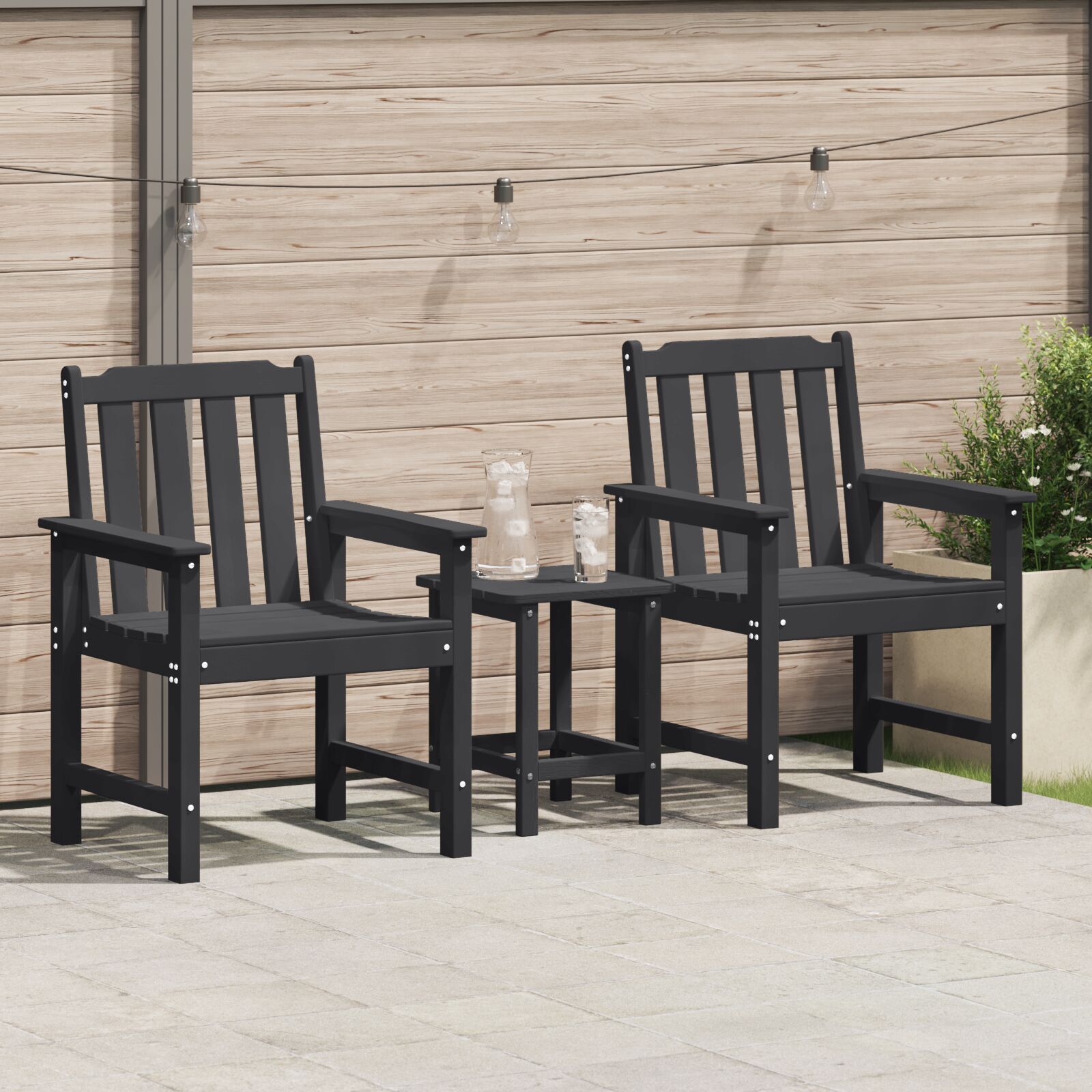 Hage spisestol med pute 2 pcs Svart 65.5 x 59 x 88cm HDPE