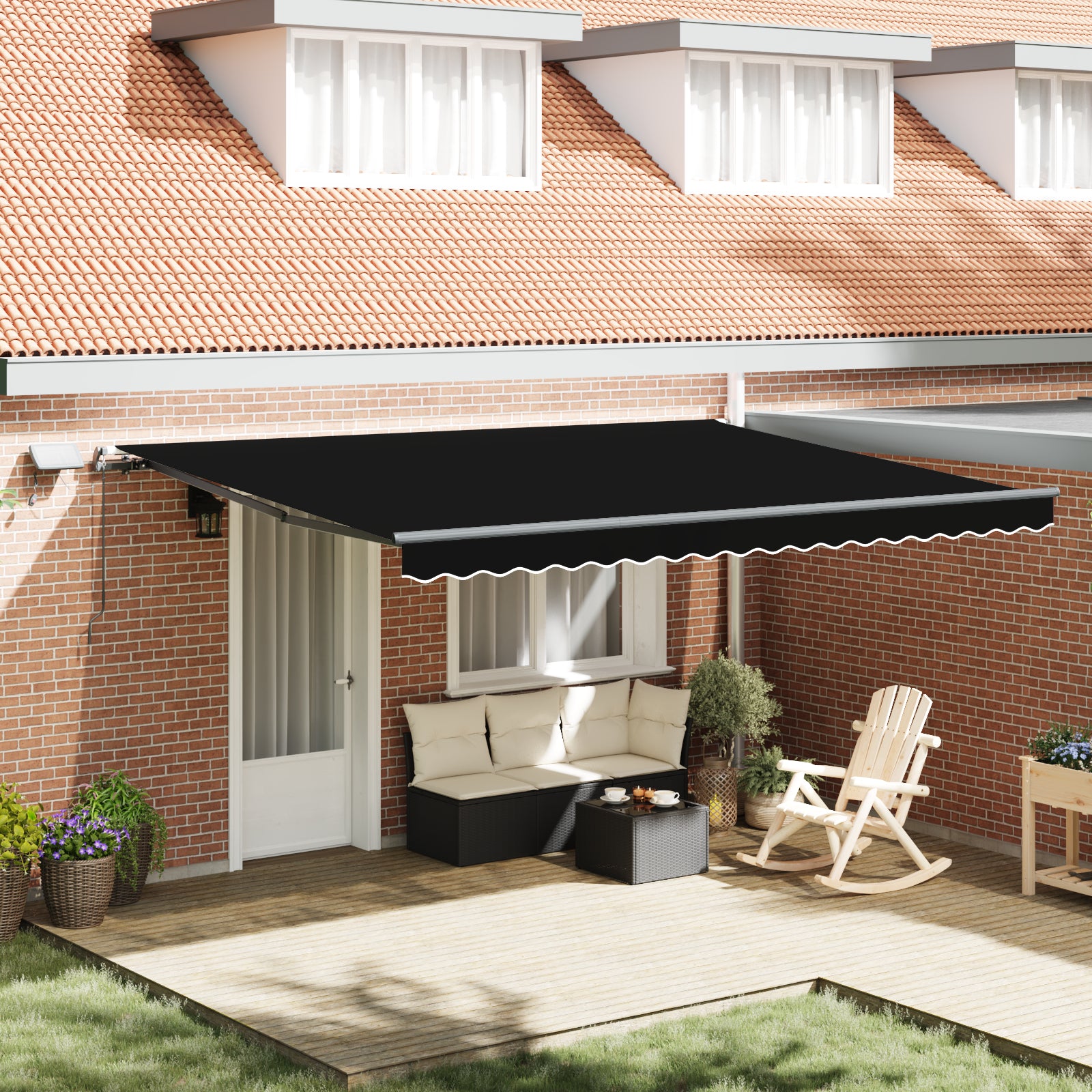 Innvendbar Markise med LED -stripelys Svart 450 ×300 cm stoff