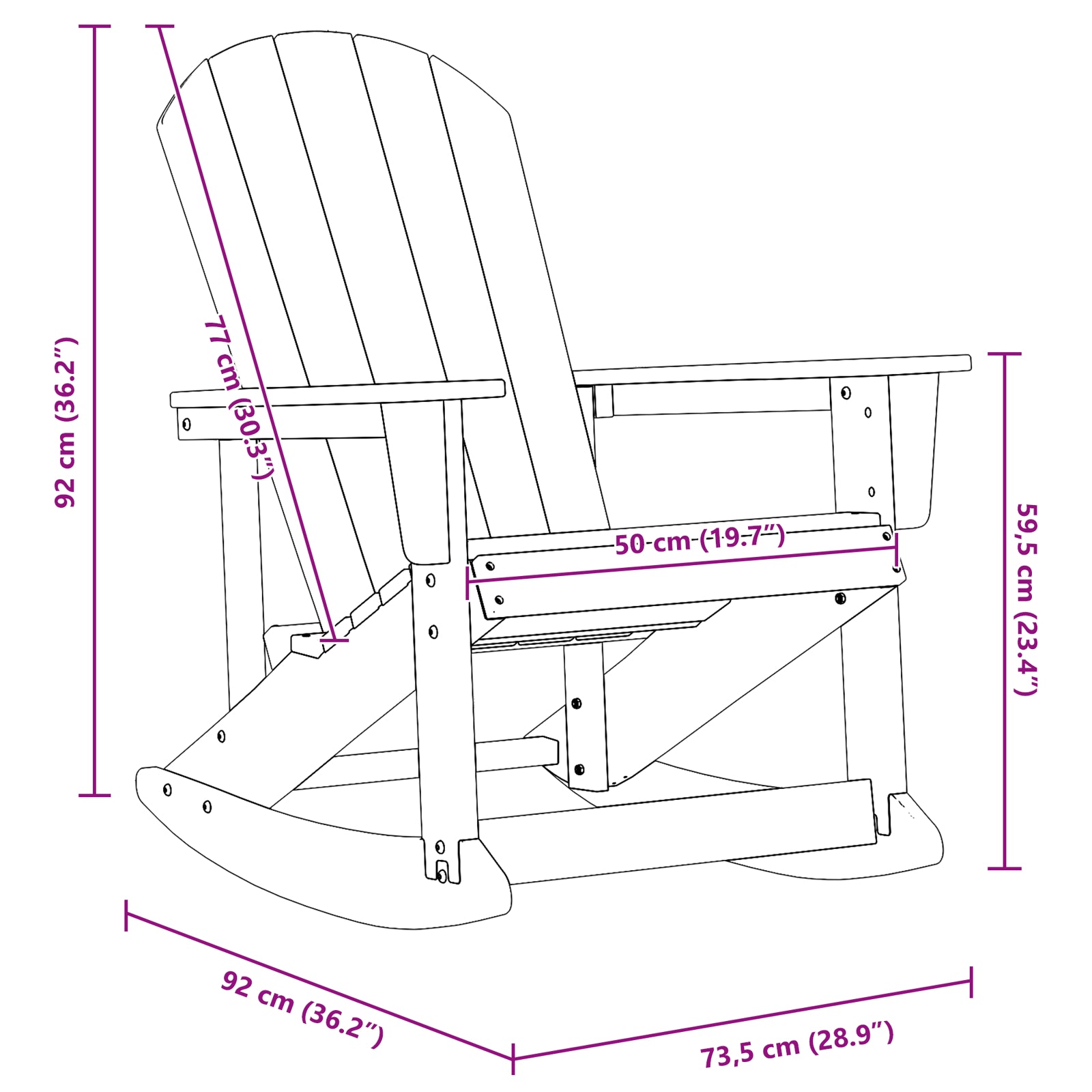 Adirondack gyngestol Havblå 73.5 x 92 x 90cm Plast